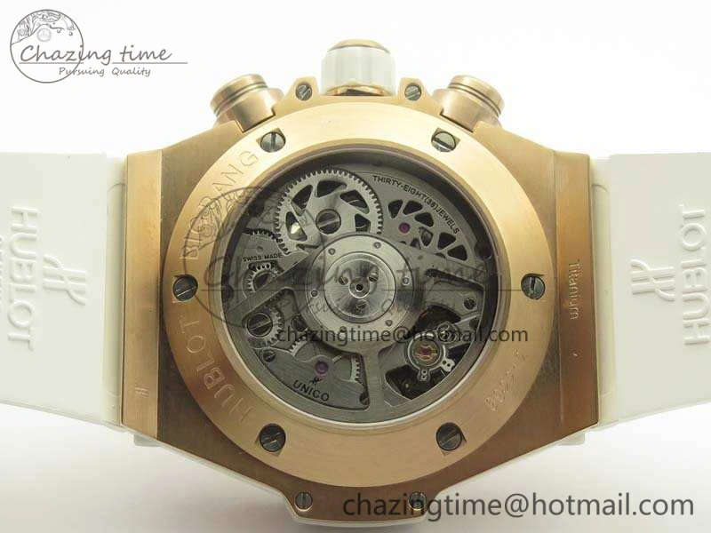 Big Bang Unico 45mm RG 3AF Best Edition White RG Dial Ceramic Bezel On Rubber Strap A7750