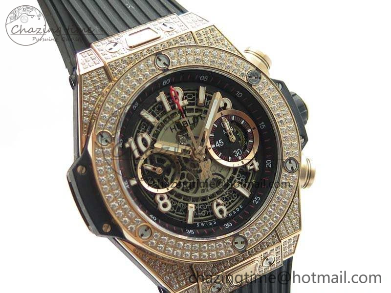 Big Bang Unico 45mm RG Diamond 3AF Best Edition Gray Dial On Rubber Strap A7750