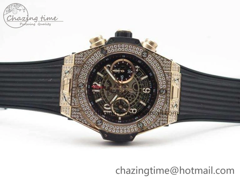 Big Bang Unico 45mm RG Diamond 3AF Best Edition Gray Dial On Rubber Strap A7750