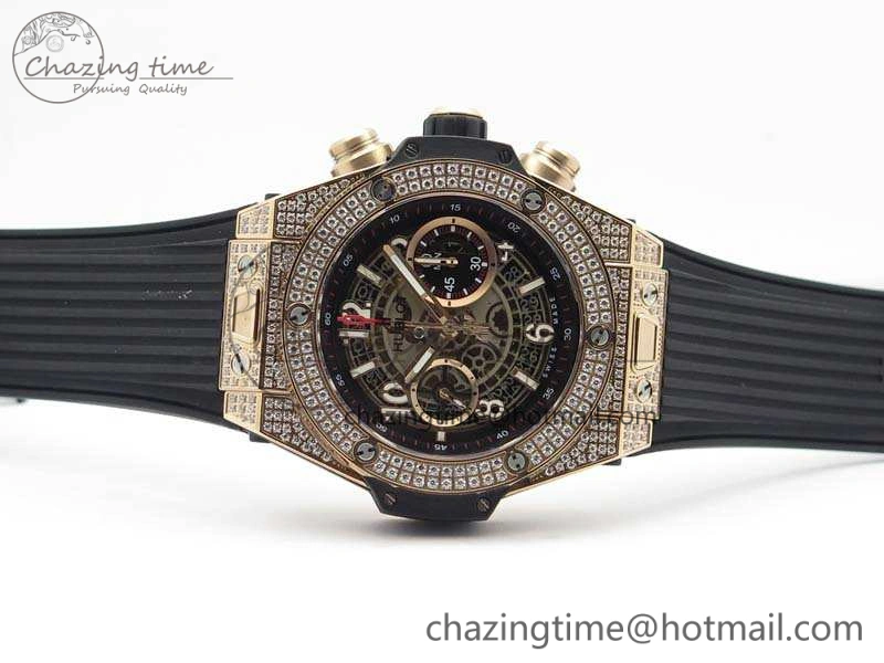 Big Bang Unico 45mm RG Diamond 3AF Best Edition Gray Dial On Rubber Strap A7750