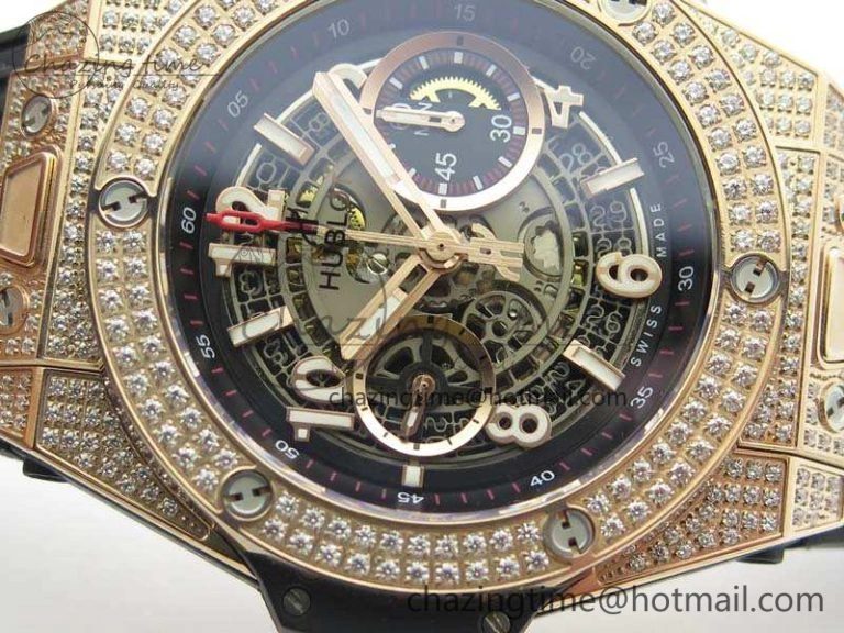 Big Bang Unico 45mm RG Diamond 3AF Best Edition Gray Dial On Rubber Strap A7750