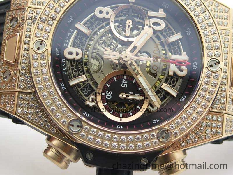 Big Bang Unico 45mm RG Diamond 3AF Best Edition Gray Dial On Rubber Strap A7750