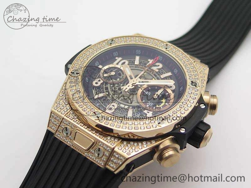 Big Bang Unico 45mm RG Diamond 3AF Best Edition Gray Dial On Rubber Strap A7750