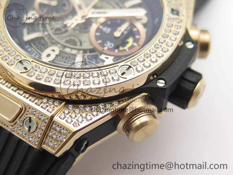 Big Bang Unico 45mm RG Diamond 3AF Best Edition Gray Dial On Rubber Strap A7750