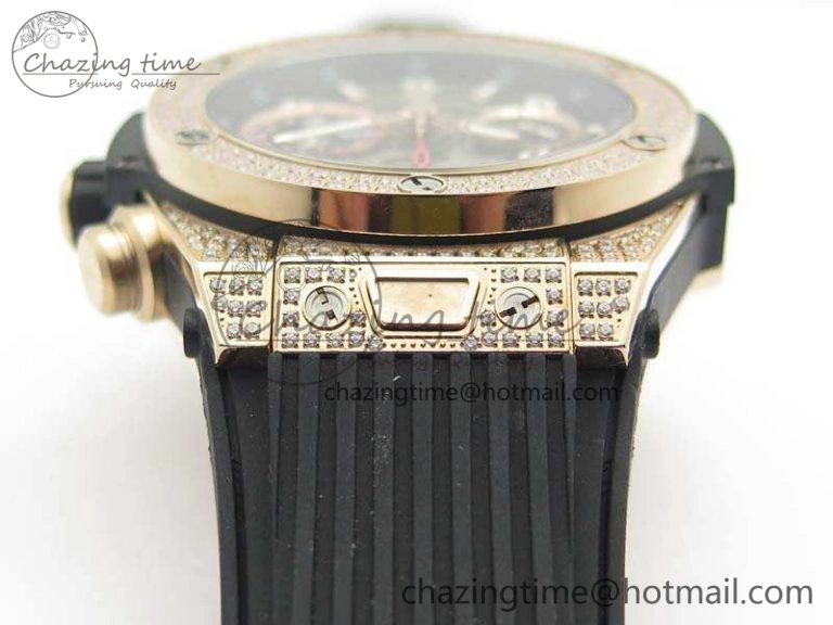 Big Bang Unico 45mm RG Diamond 3AF Best Edition Gray Dial On Rubber Strap A7750