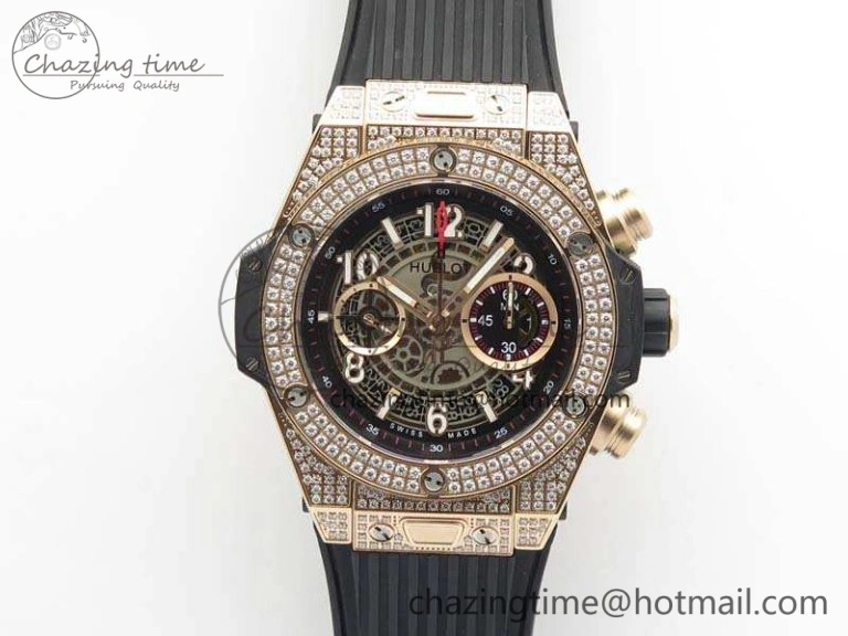 Big Bang Unico 45mm RG Diamond 3AF Best Edition Gray Dial On Rubber Strap A7750