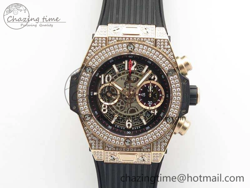 Big Bang Unico 45mm RG Diamond 3AF Best Edition Gray Dial On Rubber Strap A7750