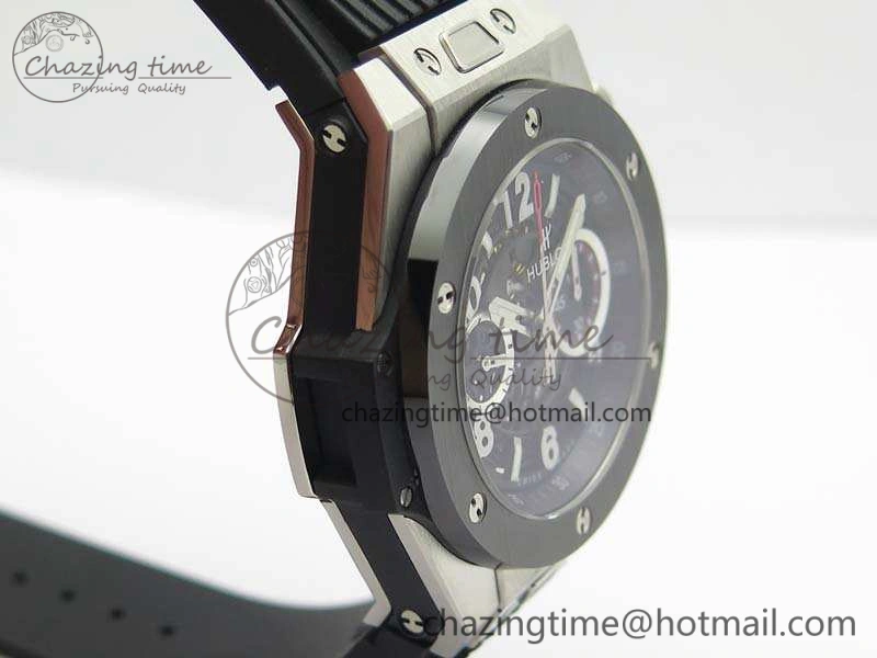 Big Bang Unico 45mm SS 3AF Best Edition Black Dial Ceramic Bezel On Rubber Strap A7750