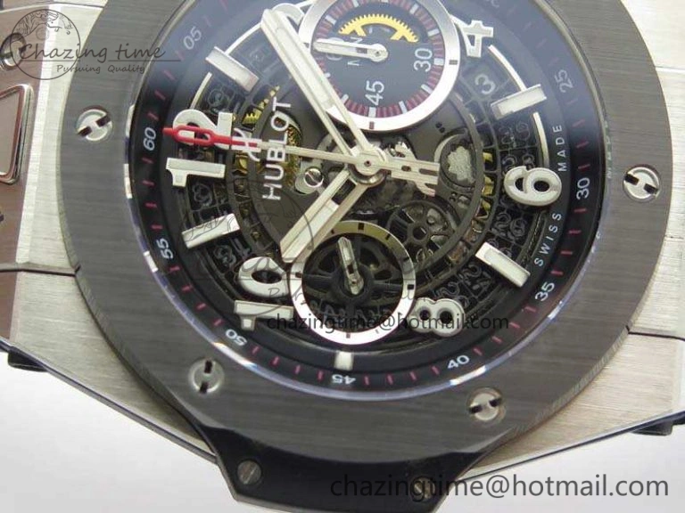 Big Bang Unico 45mm SS 3AF Best Edition Black Dial Ceramic Bezel On Rubber Strap A7750