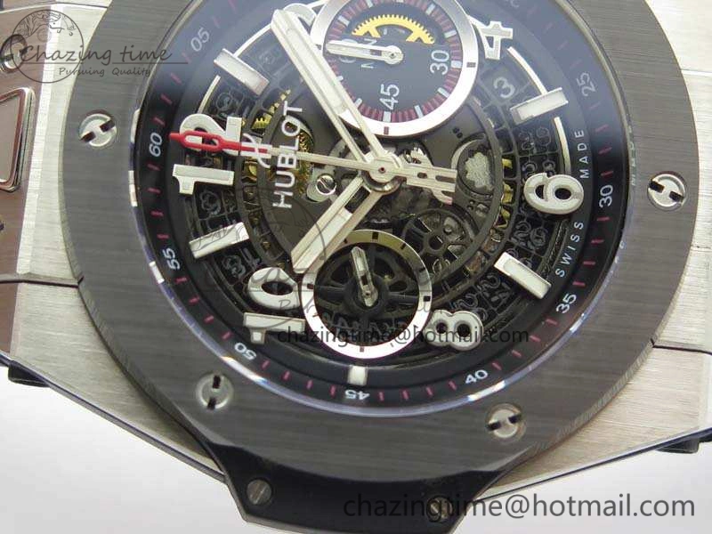 Big Bang Unico 45mm SS 3AF Best Edition Black Dial Ceramic Bezel On Rubber Strap A7750