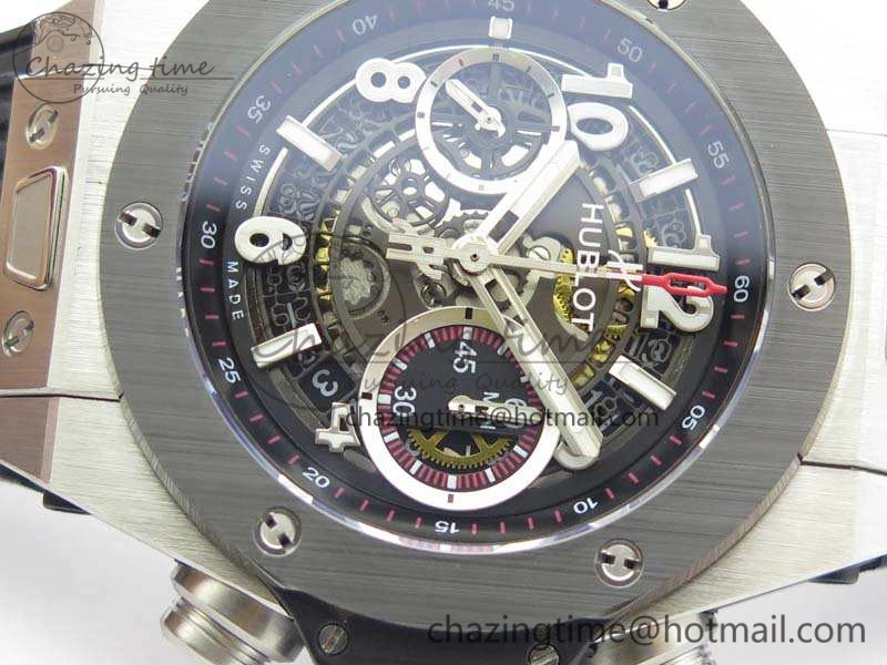 Big Bang Unico 45mm SS 3AF Best Edition Black Dial Ceramic Bezel On Rubber Strap A7750