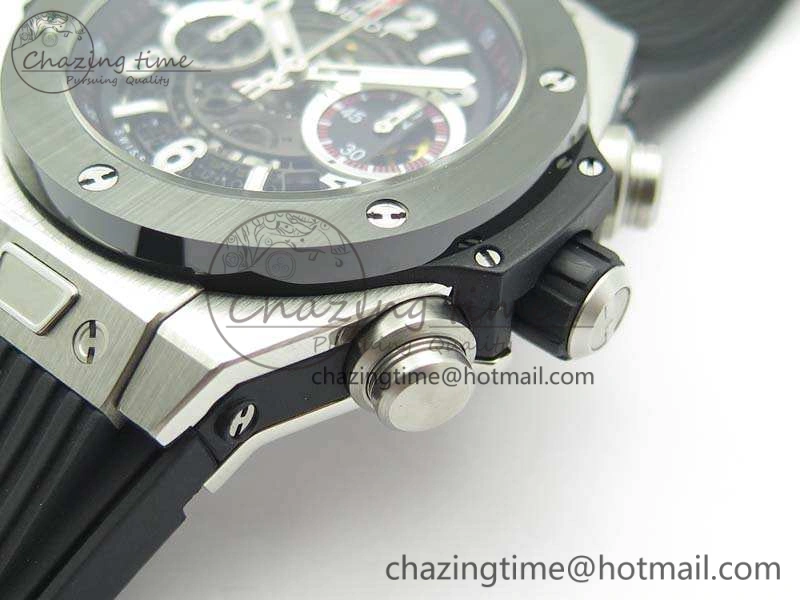 Big Bang Unico 45mm SS 3AF Best Edition Black Dial Ceramic Bezel On Rubber Strap A7750