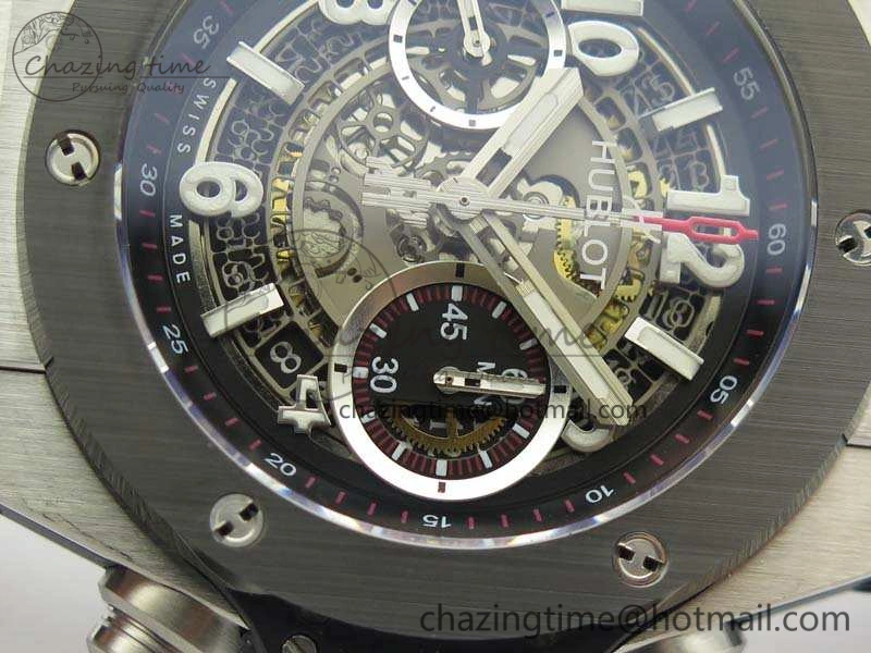 Big Bang Unico 45mm SS 3AF Best Edition Gray Dial Ceramic Bezel On Rubber Strap A7750