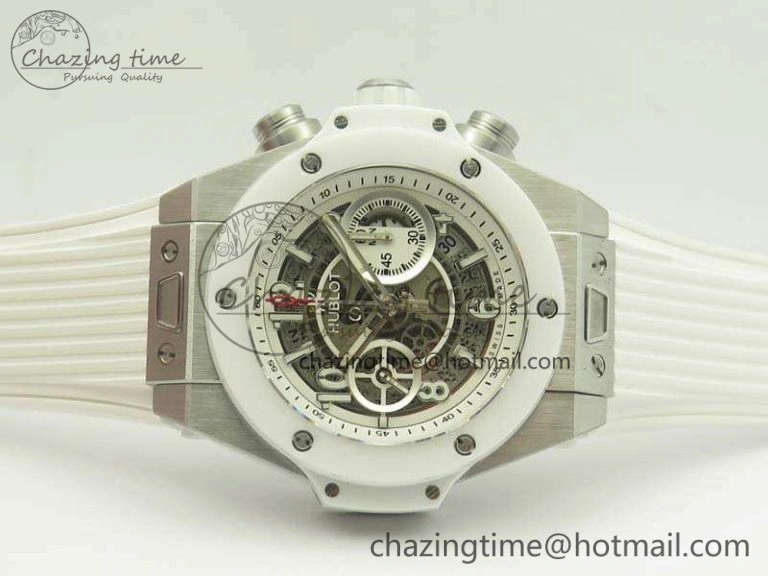 Big Bang Unico 45mm SS 3AF Best Edition White Dial Ceramic Bezel On Rubber Strap A7750