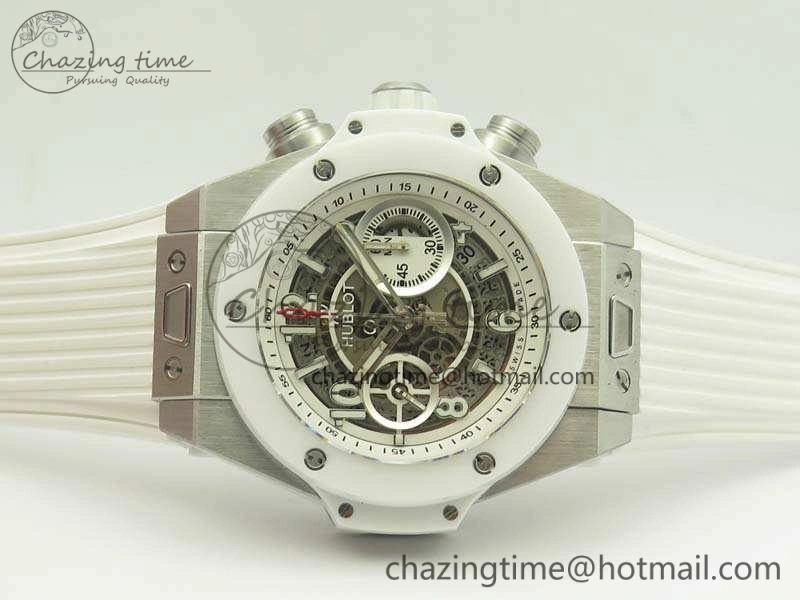 Big Bang Unico 45mm SS 3AF Best Edition White Dial Ceramic Bezel On Rubber Strap A7750