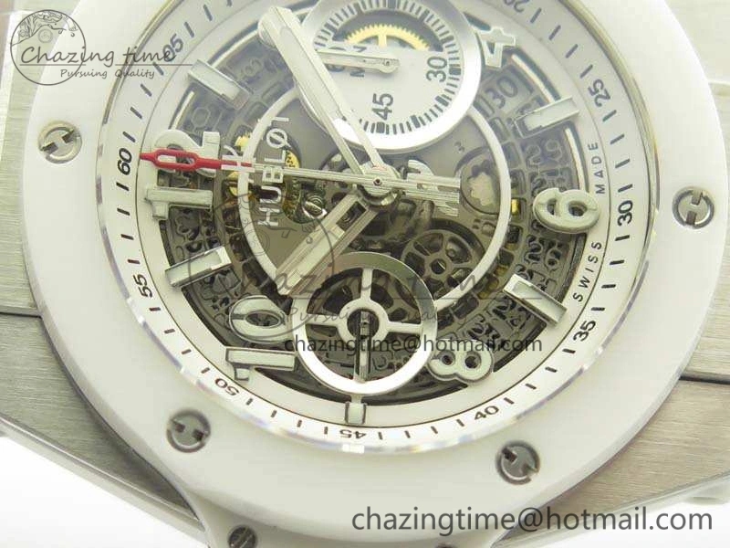 Big Bang Unico 45mm SS 3AF Best Edition White Dial Ceramic Bezel On Rubber Strap A7750