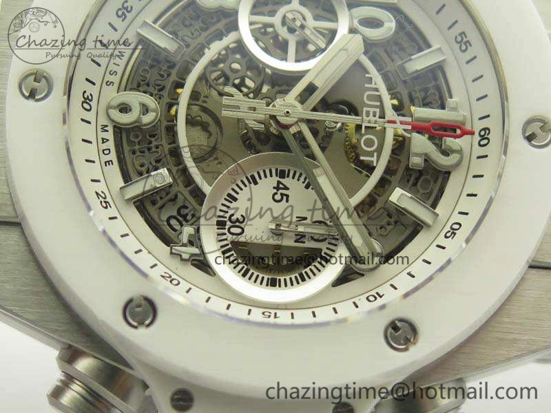 Big Bang Unico 45mm SS 3AF Best Edition White Dial Ceramic Bezel On Rubber Strap A7750
