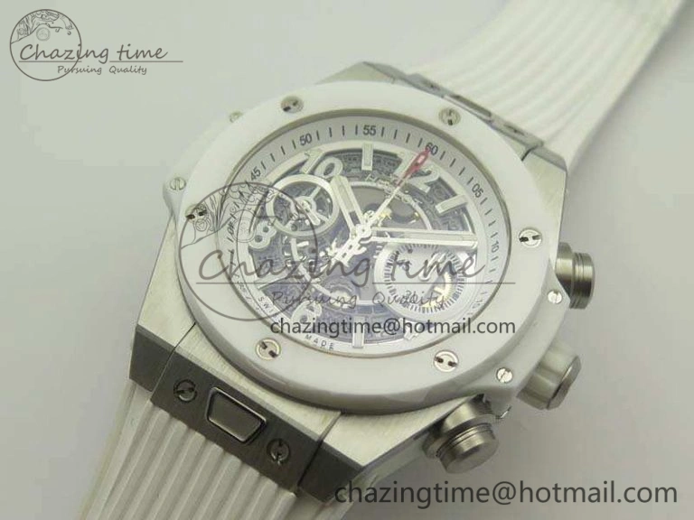 Big Bang Unico 45mm SS 3AF Best Edition White Dial Ceramic Bezel On Rubber Strap A7750