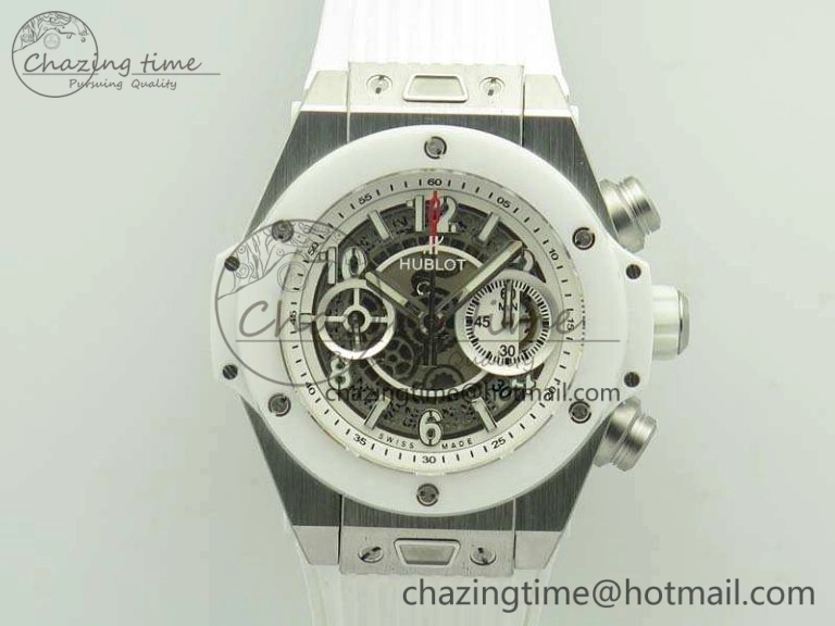 Big Bang Unico 45mm SS 3AF Best Edition White Dial Ceramic Bezel On Rubber Strap A7750