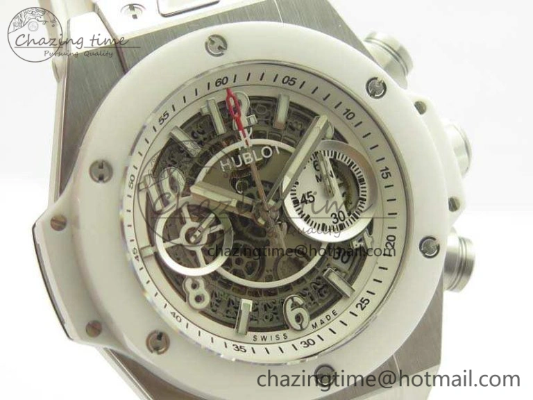Big Bang Unico 45mm SS 3AF Best Edition White Dial Ceramic Bezel On Rubber Strap A7750