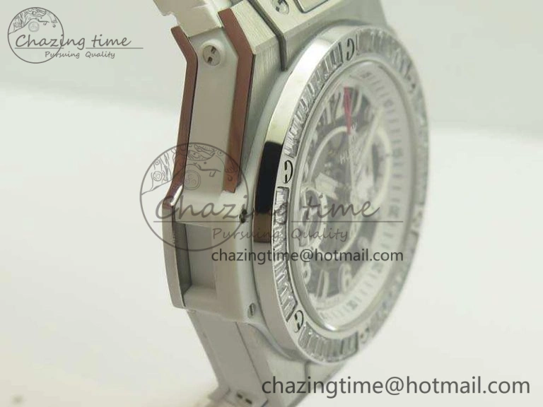 Big Bang Unico 45mm SS 3AF Best Edition White Dial Crystal Bezel On Rubber Strap A7750