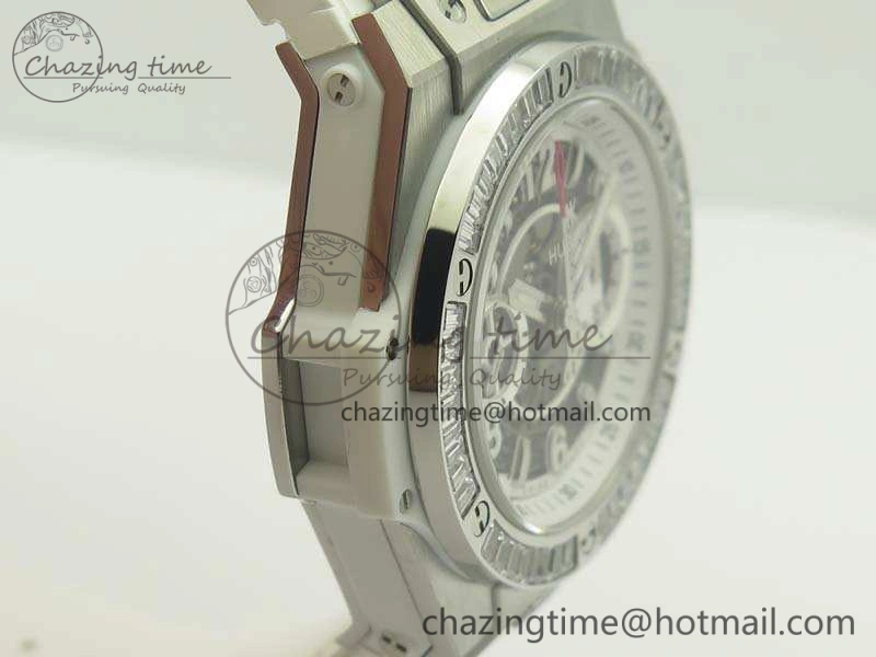 Big Bang Unico 45mm SS 3AF Best Edition White Dial Crystal Bezel On Rubber Strap A7750
