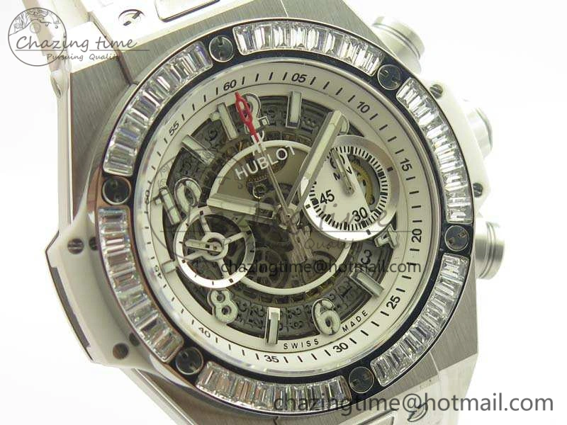 Big Bang Unico 45mm SS 3AF Best Edition White Dial Crystal Bezel On Rubber Strap A7750
