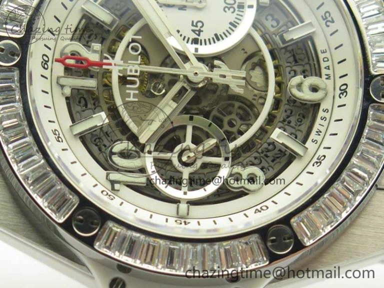 Big Bang Unico 45mm SS 3AF Best Edition White Dial Crystal Bezel On Rubber Strap A7750