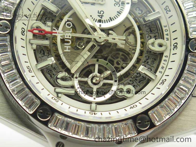 Big Bang Unico 45mm SS 3AF Best Edition White Dial Crystal Bezel On Rubber Strap A7750