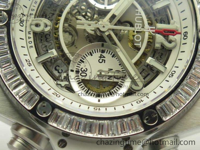 Big Bang Unico 45mm SS 3AF Best Edition White Dial Crystal Bezel On Rubber Strap A7750