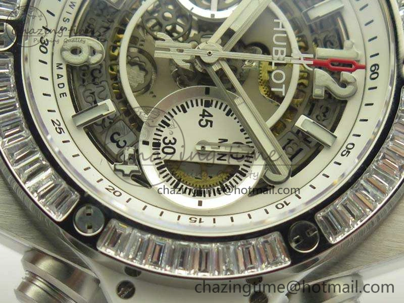 Big Bang Unico 45mm SS 3AF Best Edition White Dial Crystal Bezel On Rubber Strap A7750