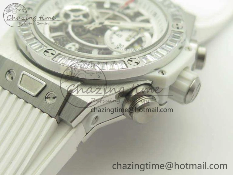 Big Bang Unico 45mm SS 3AF Best Edition White Dial Crystal Bezel On Rubber Strap A7750