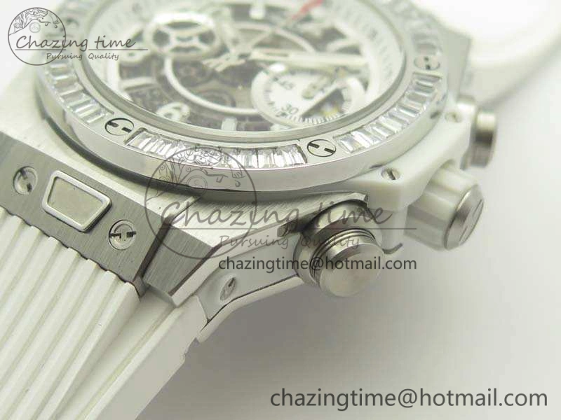 Big Bang Unico 45mm SS 3AF Best Edition White Dial Crystal Bezel On Rubber Strap A7750