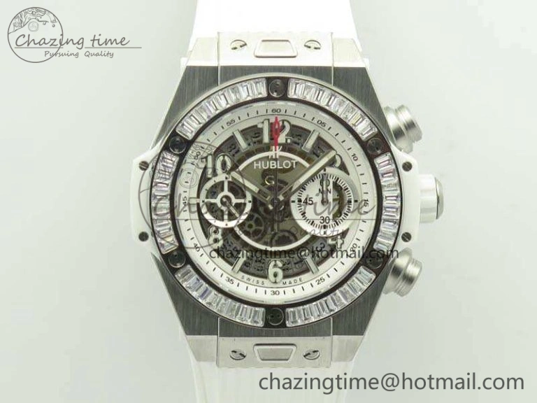 Big Bang Unico 45mm SS 3AF Best Edition White Dial Crystal Bezel On Rubber Strap A7750