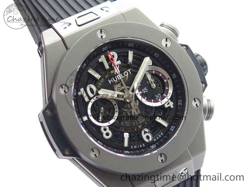 Big Bang Unico 45mm Satin-Polished Steel 3AF Best Edition Black Dial On Rubber Strap A7750