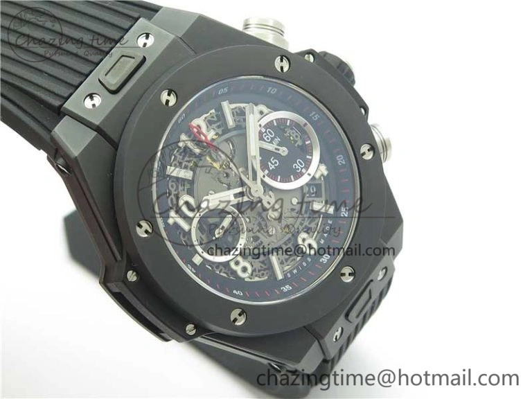 Big Bang Unico Black Ceramic HBF 1:1 Best Edition Black Skeleton Dial on Black Rubber Strap A1242