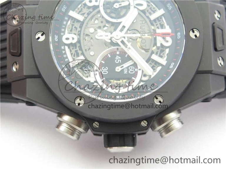 Big Bang Unico Black Ceramic HBF 1:1 Best Edition Black Skeleton Dial on Black Rubber Strap A1242