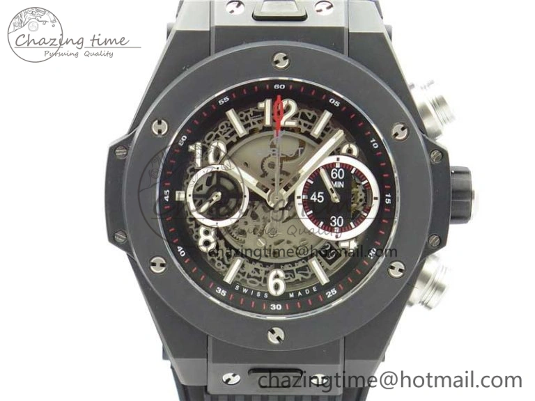 Big Bang Unico Black Ceramic HBF 1:1 Best Edition Black Skeleton Dial on Black Rubber Strap A1242