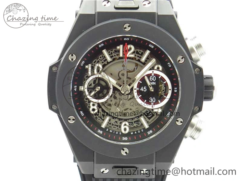Big Bang Unico Black Ceramic HBF 1:1 Best Edition Black Skeleton Dial on Black Rubber Strap A1242