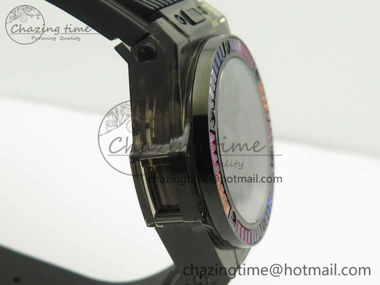 Big Bang Unico Black Magic Sapphire 45mm OXF Best Edition Rainbow Crystal Bezel Black Dial on Black Rubber Strap A1242
