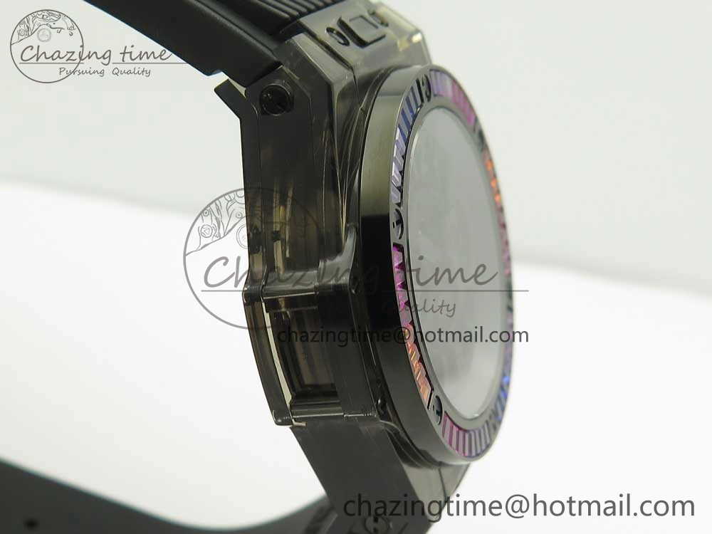 Big Bang Unico Black Magic Sapphire 45mm OXF Best Edition Rainbow Crystal Bezel Black Dial on Black Rubber Strap A1242