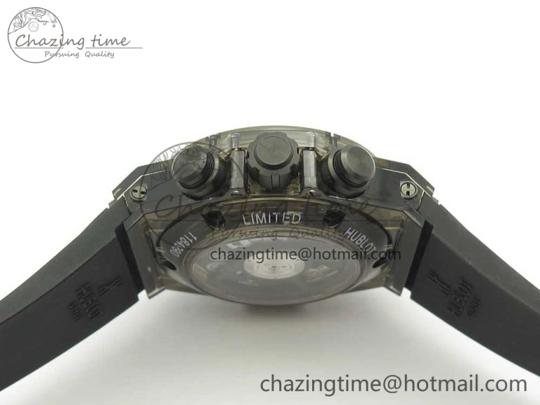 Big Bang Unico Black Magic Sapphire 45mm OXF Best Edition Rainbow Crystal Bezel Black Dial on Black Rubber Strap A1242