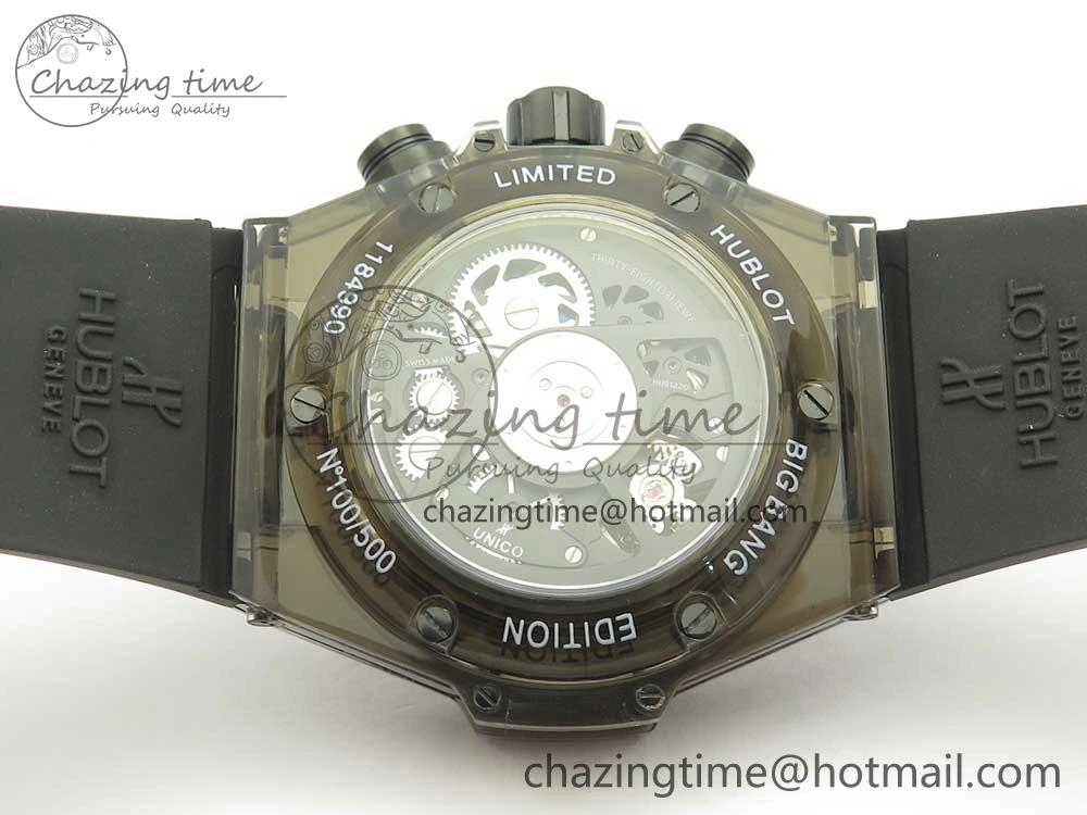 Big Bang Unico Black Magic Sapphire 45mm OXF Best Edition Rainbow Crystal Bezel Black Dial on Black Rubber Strap A1242
