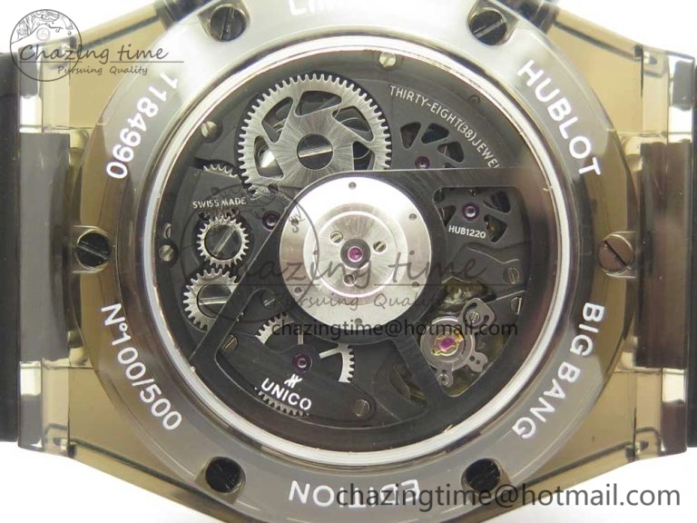 Big Bang Unico Black Magic Sapphire 45mm OXF Best Edition Rainbow Crystal Bezel Black Dial on Black Rubber Strap A1242