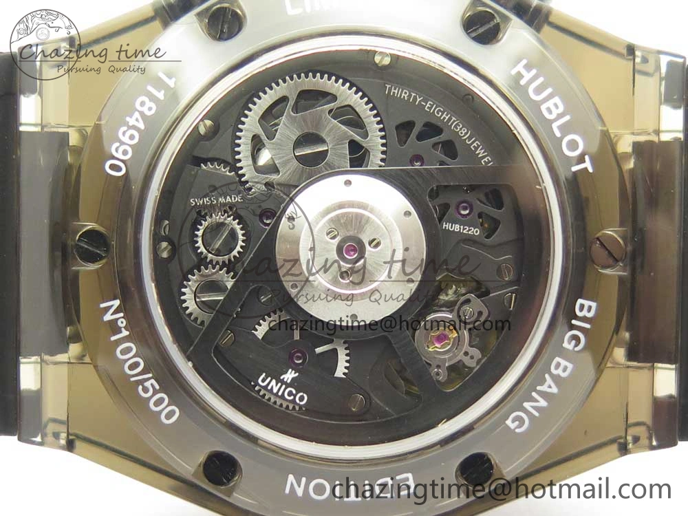 Big Bang Unico Black Magic Sapphire 45mm OXF Best Edition Rainbow Crystal Bezel Black Dial on Black Rubber Strap A1242