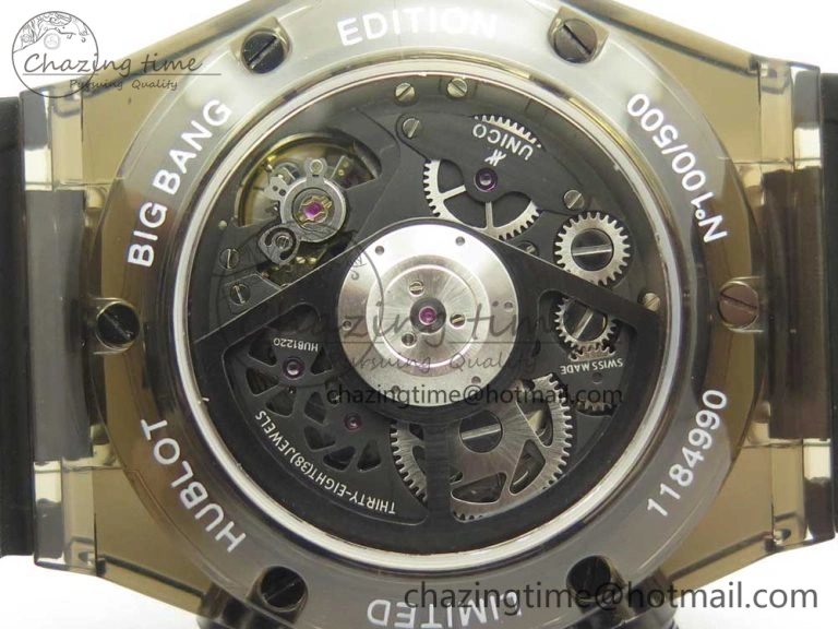 Big Bang Unico Black Magic Sapphire 45mm OXF Best Edition Rainbow Crystal Bezel Black Dial on Black Rubber Strap A1242