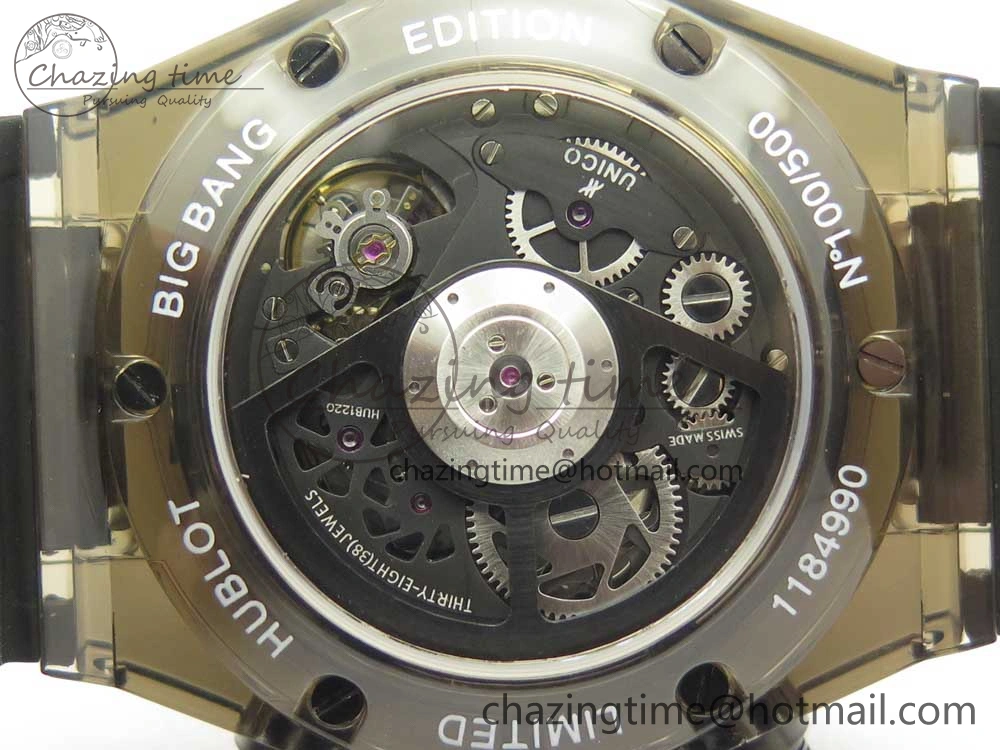 Big Bang Unico Black Magic Sapphire 45mm OXF Best Edition Rainbow Crystal Bezel Black Dial on Black Rubber Strap A1242