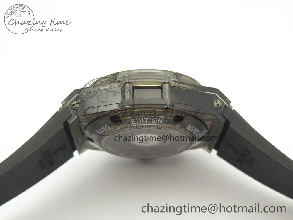 Big Bang Unico Black Magic Sapphire 45mm OXF Best Edition Rainbow Crystal Bezel Black Dial on Black Rubber Strap A1242