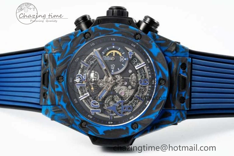 Big Bang Unico Blue Carbon TWF Best Edition Skeleton Dial on Black Rubber Strap A1220