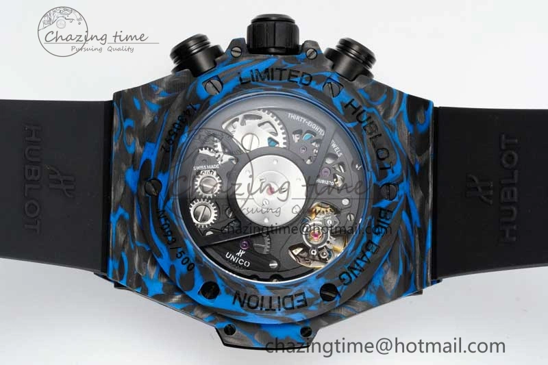 Big Bang Unico Blue Carbon TWF Best Edition Skeleton Dial on Black Rubber Strap A1220